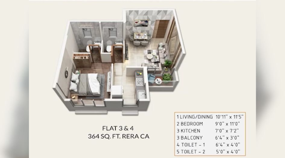 MK-Oasis-Floor-Plan-1 BHK-364 Sqft